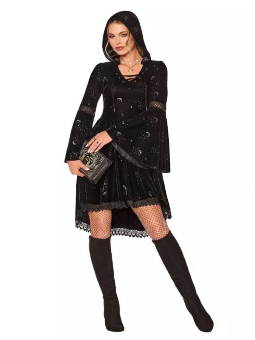 Spirit Celestial Coven Velvet Moon Stars Lace-Up Mini Dress Costume Witch XL